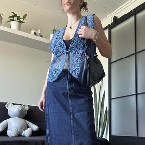 Vintage 90s Sheer Blue Lace Vest